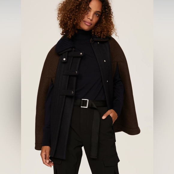 PLAN C Jackets & Blazers - PLAN C Roll-neck Wool Cape Jacket In Brown Sz 38 = US 4